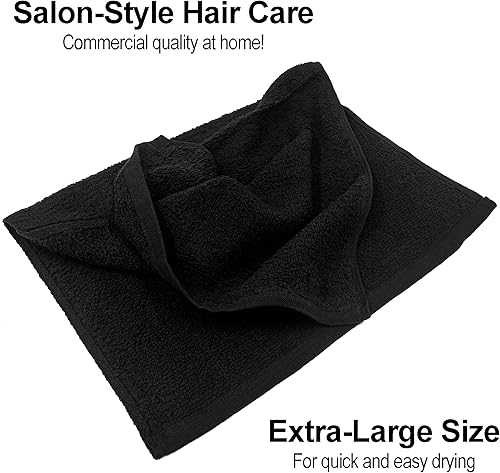 Miniatura 3 de Eurow Toallas de algodón para salón, suaves y absorbentes, 16 x 27 pulgadas, color negro, paquete de 24