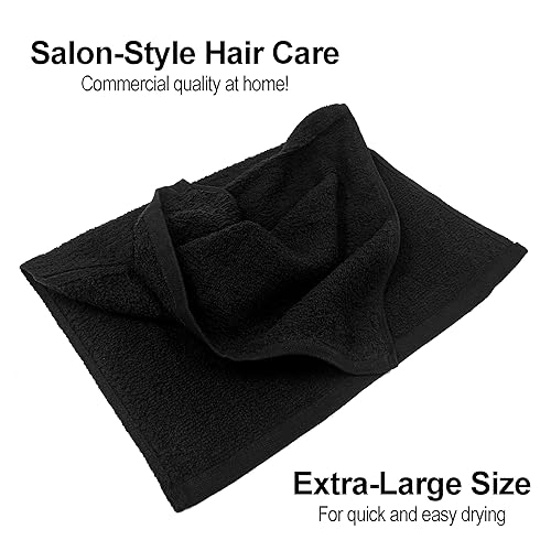 Miniatura 3 de Eurow Toallas de algodón para salón, suaves y absorbentes, 16 x 27 pulgadas, color negro, paquete de 24