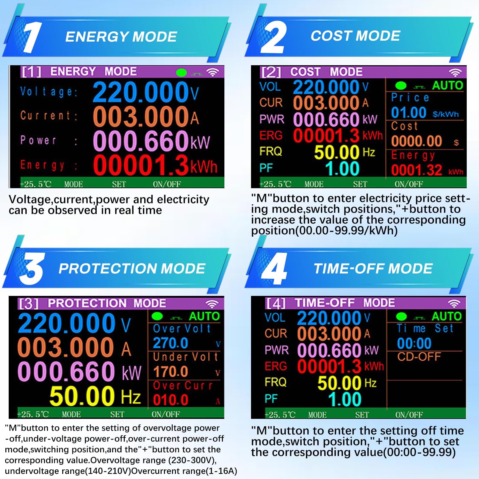 Jadeshay Wattmètre Prise Compteur d'Énergie WiFi Prise Consommation Electrique avec 8 Modes réglables, Écran LCD, Protection de Tension et de Courant 16A 230VAC, Contrôle Tuya APP