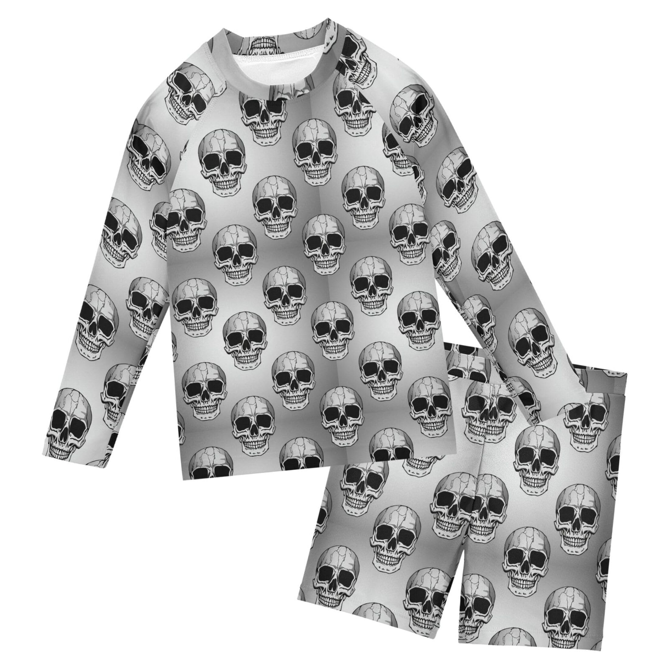 Skull Toddlers and Baby Boys' Swimsuit Trunk and Rashguard Set B0404403