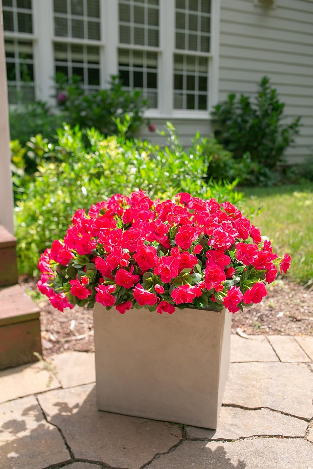 HyeFlora Artificial Faux Outdoor Flowers Plants for Spring Summer Decoration, Fake Silk Hotpink Camellia UV Resistant Look Real for Planter Outside Front Door Porch Patio Balcony, 3 Large Bundles - Image 7