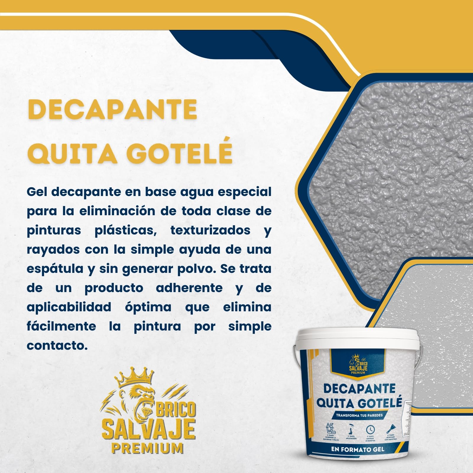 Decapante Quita Gotelé – Elimina Gotelé Fácilmente de Paredes y Techos – Gel Eficaz, Rápido y Limpio – Ideal para Reformas, Pared Lisa sin Lijado ni Vapor (4 LITROS)