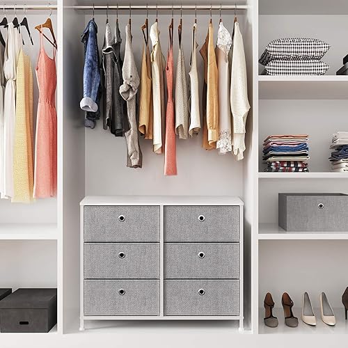 Miniatura 2 de SONGMICS Cómoda de almacenamiento de 3 niveles con 6 cajones de tela fáciles de tirar y mesa de madera, 31.5 pulgadas de largo x 11.8 pulgadas de