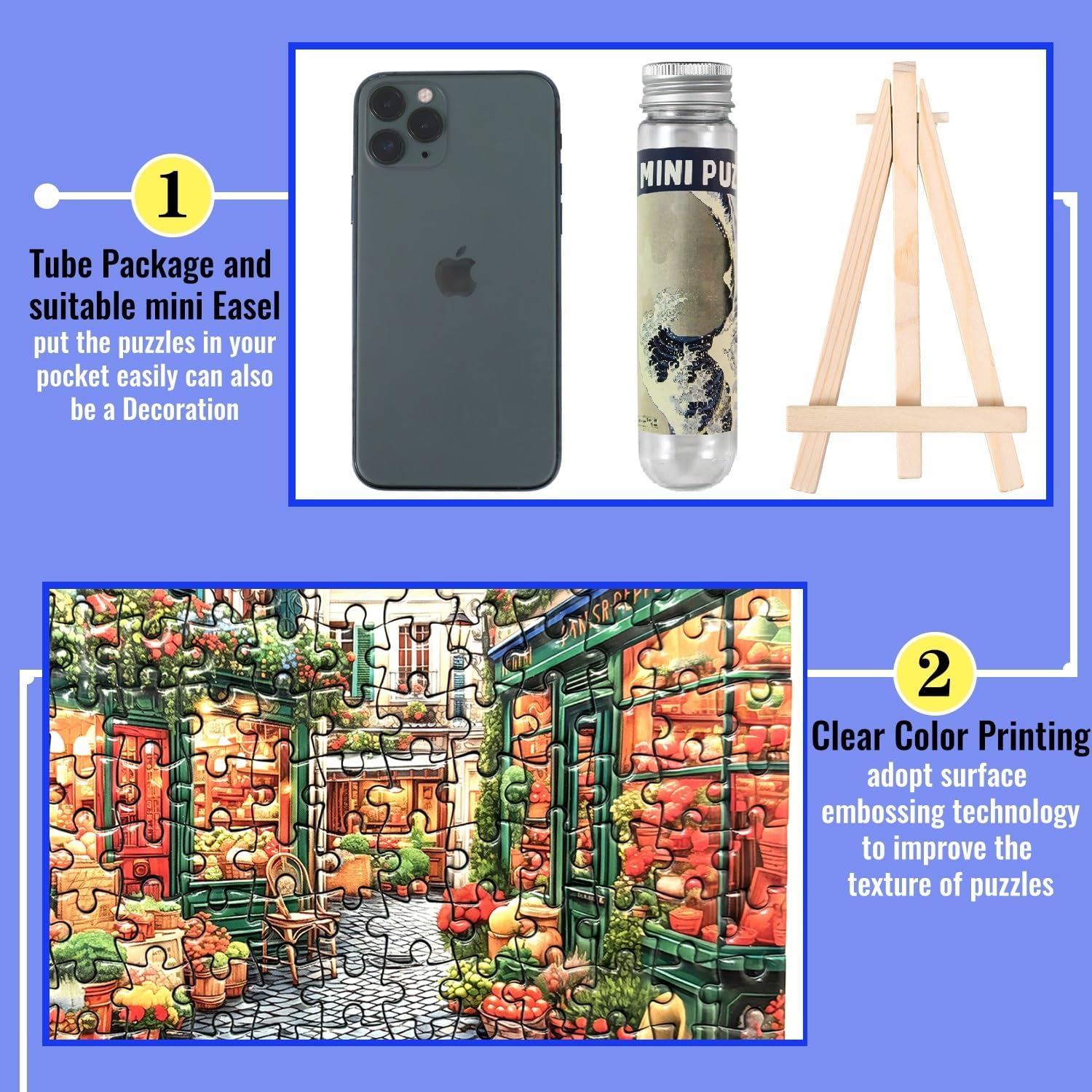 Small Jigsaw Puzzles for Adults 150 Pieces Vintage Streetscape Mini Jigsaw Puzzles Oil Painting Challenging 6 x 4 Inches, 3 Pcs,Mini Easel Included
