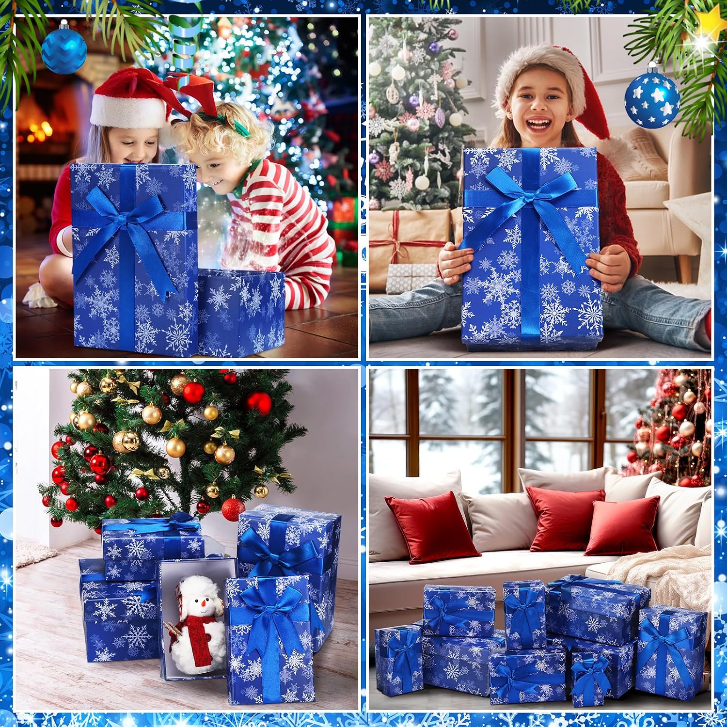Cholemy 6 Pcs Christmas Nesting Gift Boxes with Lids Xmas Nesting Boxes Stacked Christmas Classic Design in 6 Assorted Sizes for Giving Decorative Wrapping Present Gift(Stylish Style,Blue)