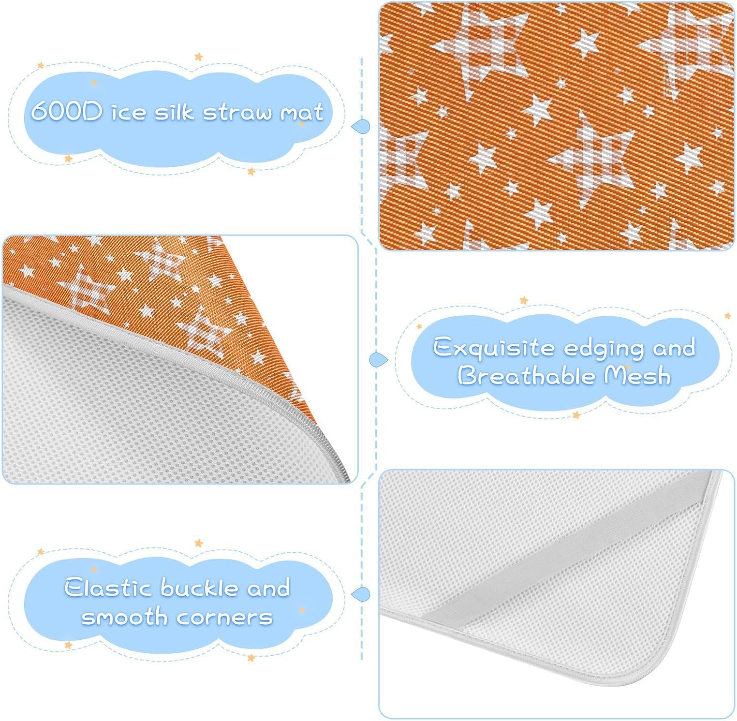 Cartoon Orange Checkered Plaid Star Cooling Baby Crib Mattress 28" x 52" Absorbent Pads Washable for Baby&Toddler