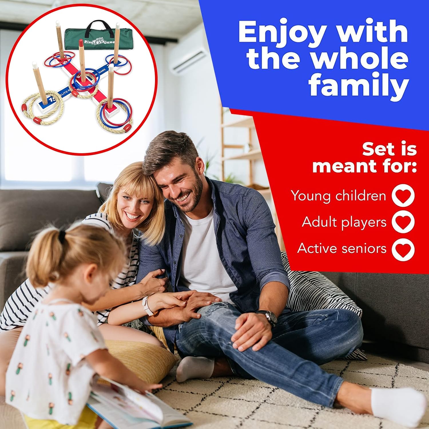 Elite Sportz Ring Toss Games for Kids - Indoor Holiday Fun or Outdoor Yard Game for Adults & Family - Easy to Set Up w/ Compact Carry - Backyard Toys : Sports & Outdoors