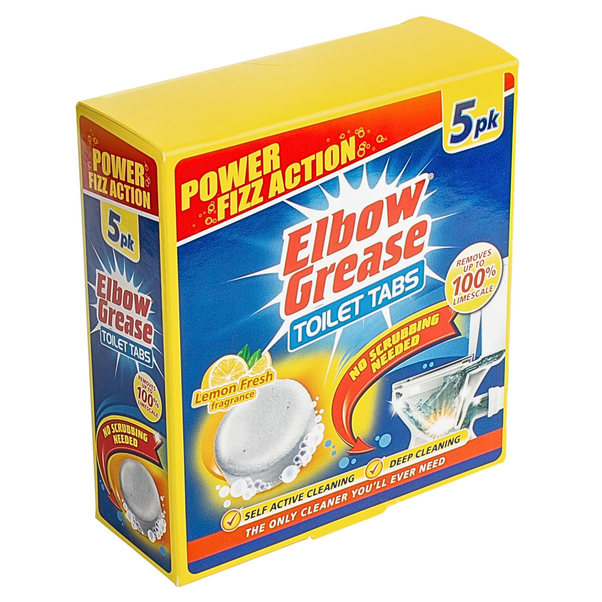 Elbow Grease Toilet Cleaner Tabs - No Scrubbing Needed | Removes Up To 100% Limescale (Lemon Fresh - Pack of 5 Tablets)