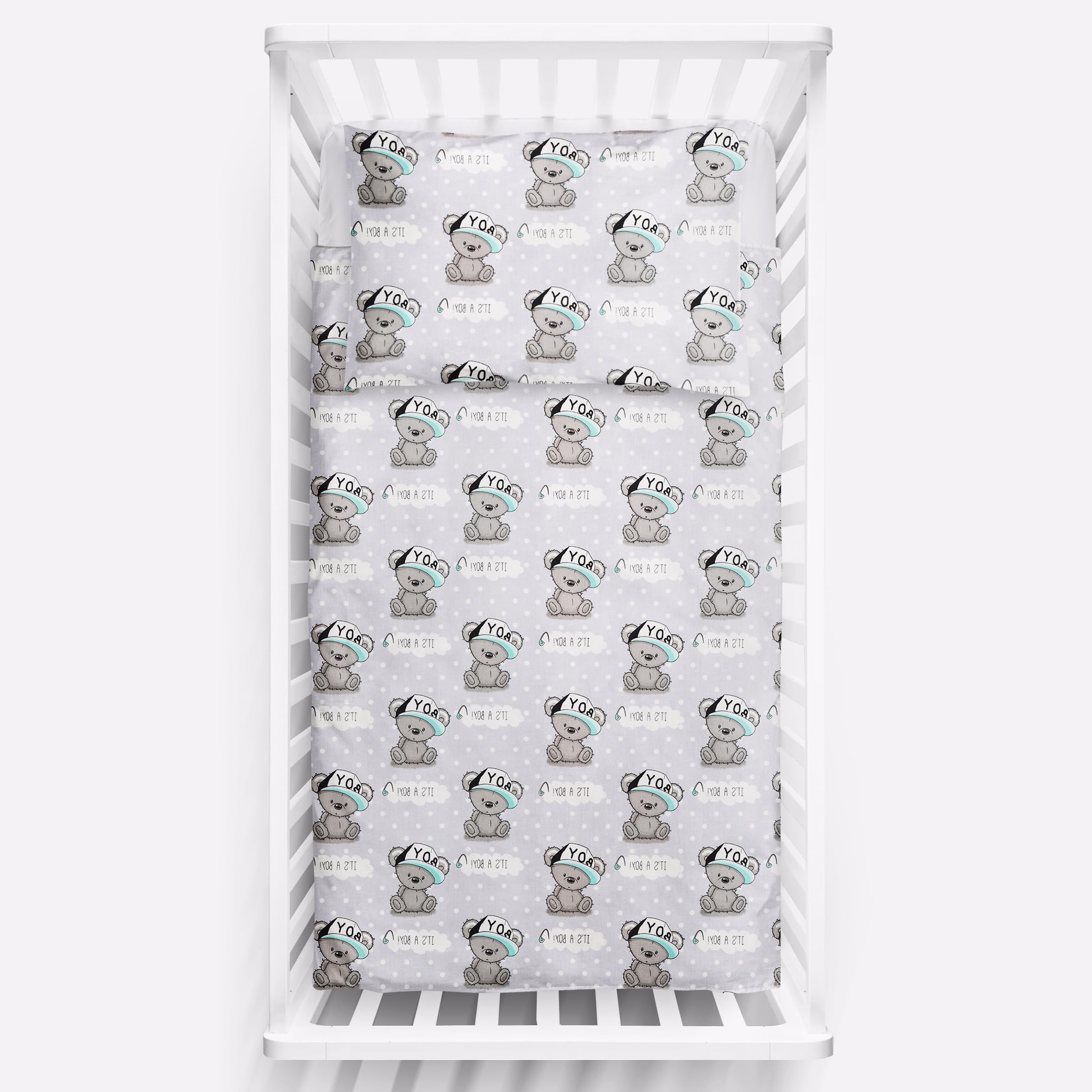2 Piece Baby Kids Bedding Set 120x90cm Duvet Cover & Pillowcase for Toddler Cot 12M+ (It's a Boy)
