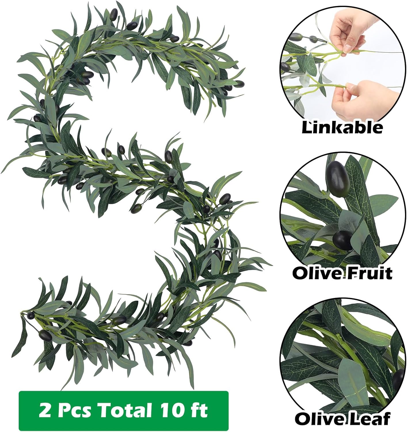 Giegxin 3 Pcs Total 15 ft Artificial Olive Leaf Vine Artificial Garland Hanging Green Vine with Fake Fruits Greenery Olive Leaves Decor for Wedding Backdrop Home Office Garden Wall Door