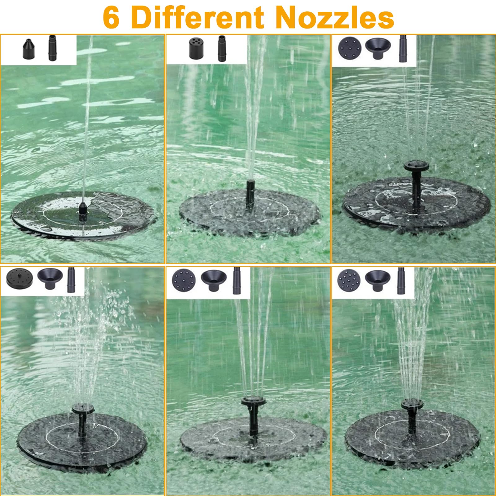 Fuente Solars con Luces de Colores Upgrade Bomba de Agua Solars con Batería, Fuente Flotante-Solar con 6 Boquillas para Baño para Pájaros, Piscina, Circulación de Agua (3W 16cm Solar Fountain)