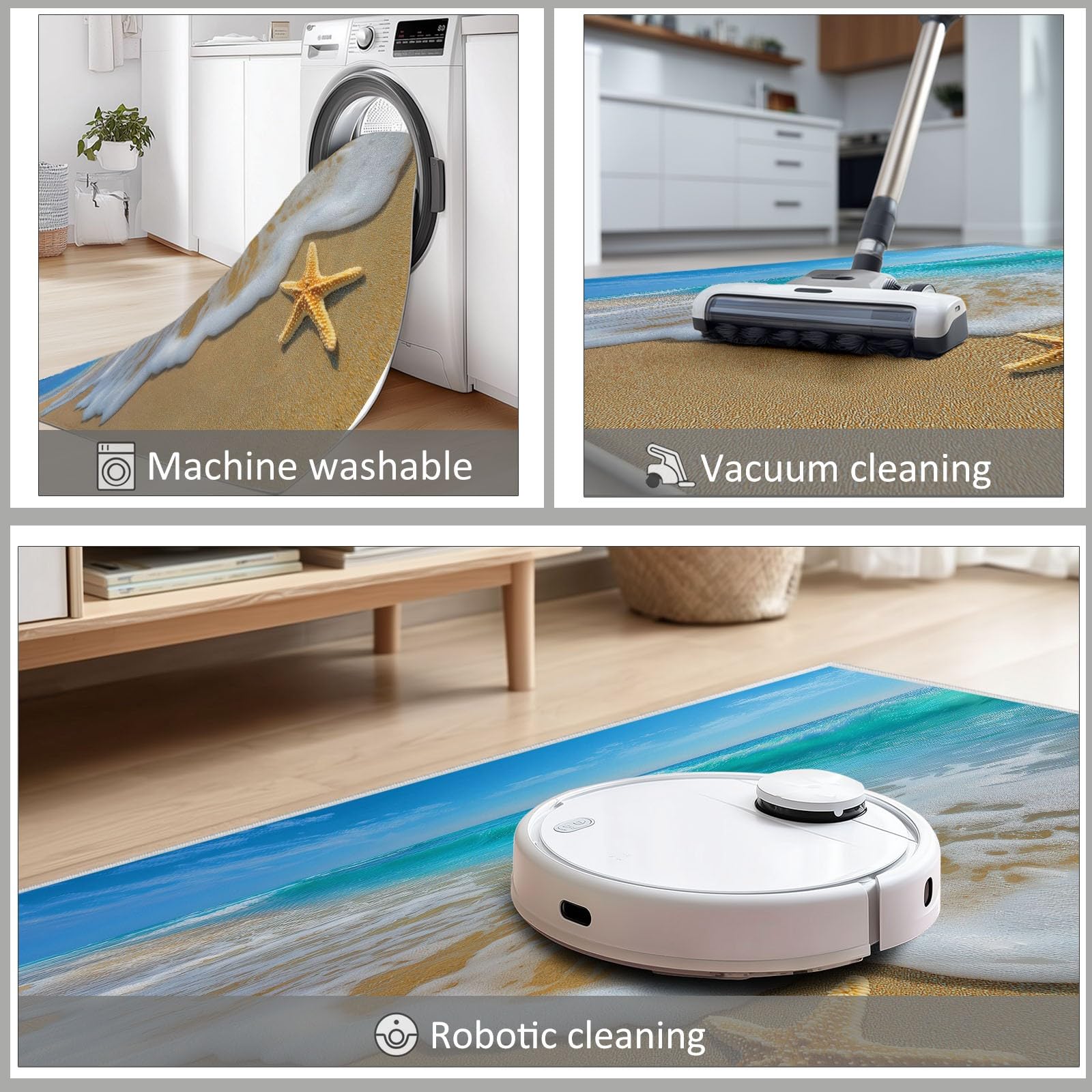 Générique Tapis Salon 160 x 230 cm Grand Tapis de Chambre à Poils Ras - Antidérapant en Caoutchouc, Lavable en Machine, Doux - Moderne Plage Sable Nuages pour Cuisine, Salle à Manger Salle de Séjour