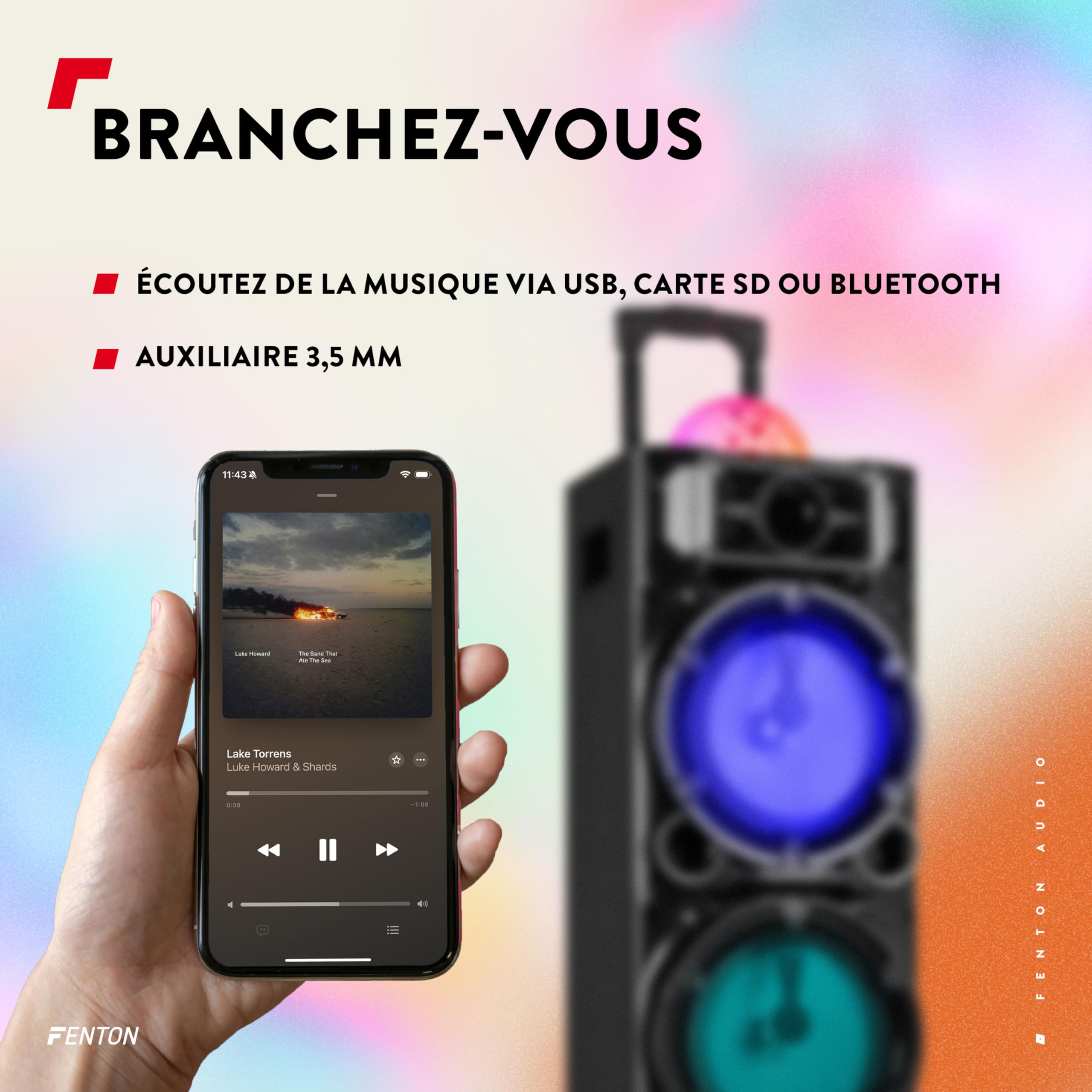 Fenton LIVE290 Enceinte Karaoké Portable 2x8’’ avec Bluetooth - 300 Watts, 2 Micros, Boule Disco LEDs, Lecteur MP3, Autonomie 6H, Une Enceinte Idéale pour Les Soirées Disco avec Effets Lumineux