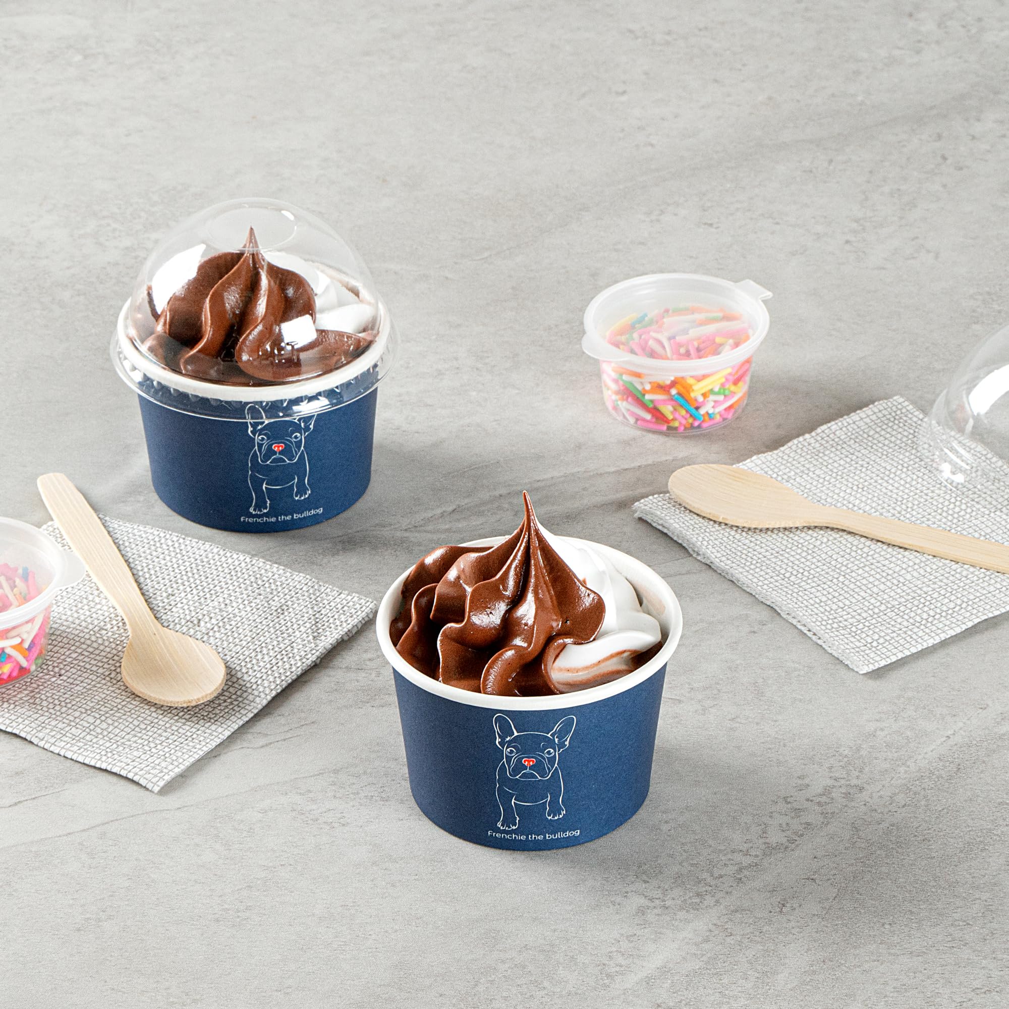 Restaurantware Coppetta - Vasos de postre de 4 onzas, 50 vasos desechables para helado, tapas se venden por separado, cuencos de papel francés para yogur congelado, para alimentos fríos y calientes