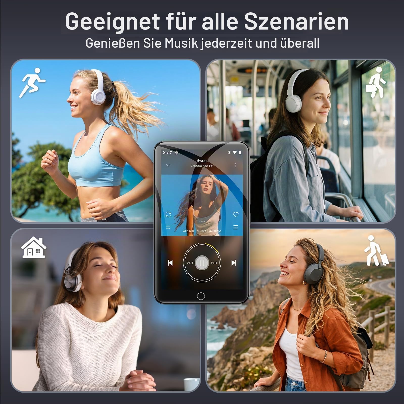 Diofox MP3 Player Spotify, 80GB MP3 Player mit Bluetooth WiFi, 4.0 Inch Full Touchscreen, Android Streaming Music Player, Amazon Music, Deezer, FM Radio, Play Store, Erweiterbar auf bis zu 1 TB