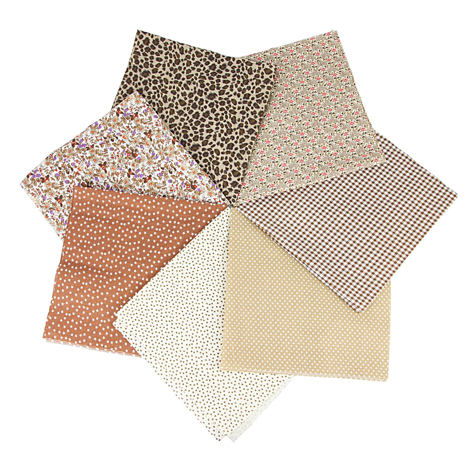 Luckwaii 7Pcs Fat Quarters Fabric Bundles 50cm X 50cm Cotton Bundle Quilting Craft Brown Fabric Squares Patchwork Fabrics for Sewing, Doll Clothes, DIY Crafts & Home Décor