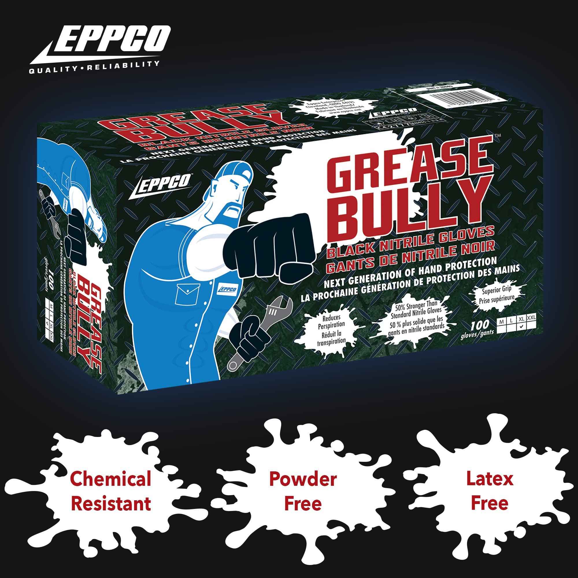 EPPCO Kunzer - Guantes desechables de nitrilo, color negro, talla XL (dispensador de 100)