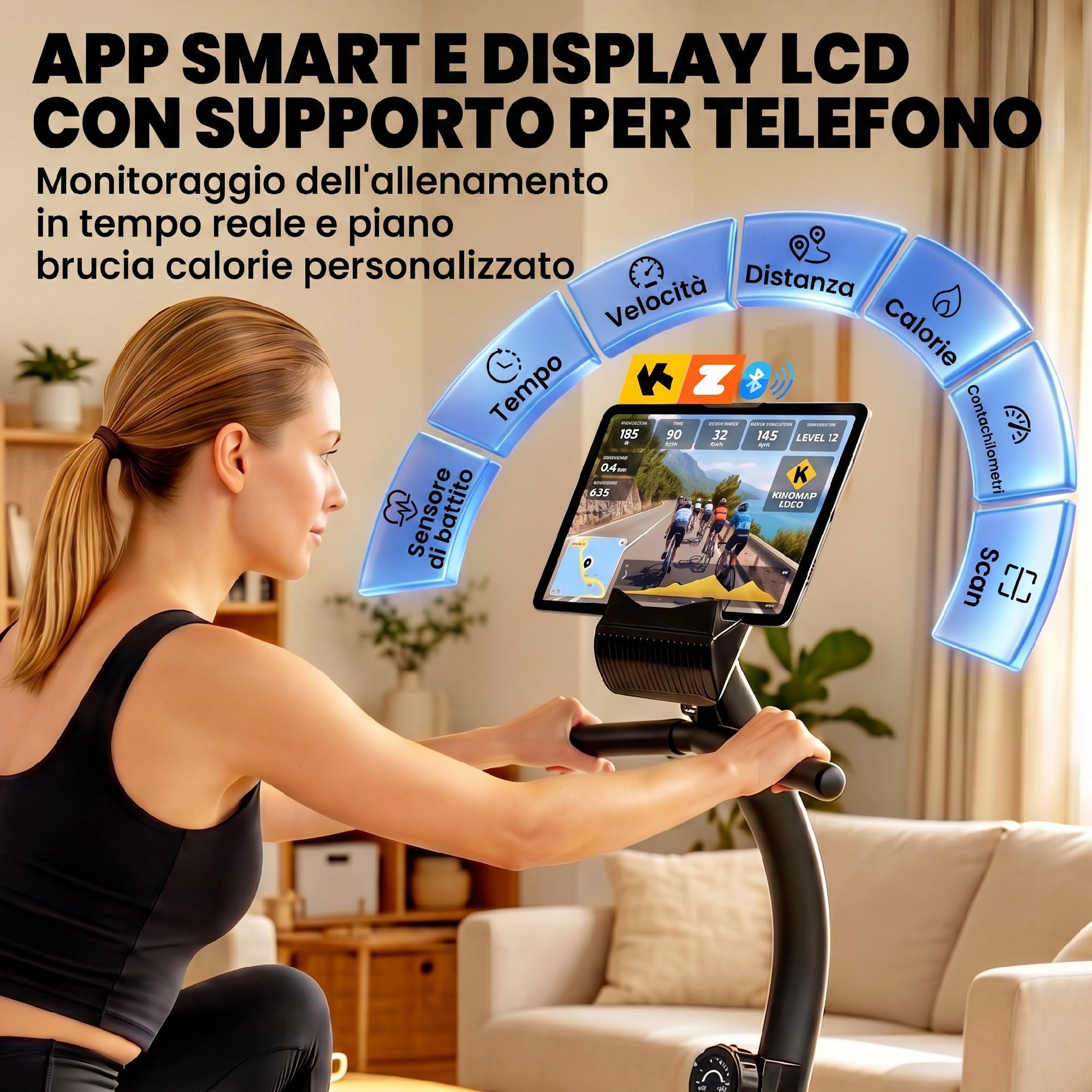 SPORTNOW Cyclette da Casa Orizzontale con 8 Livelli di Resistenza Magnetica, Cyclette Recumbent con Bluetooth App, Schermo LCD, Frequenza Cardiaca, Sedile Regolabile, Ruote, Allenamento Casa Anziani