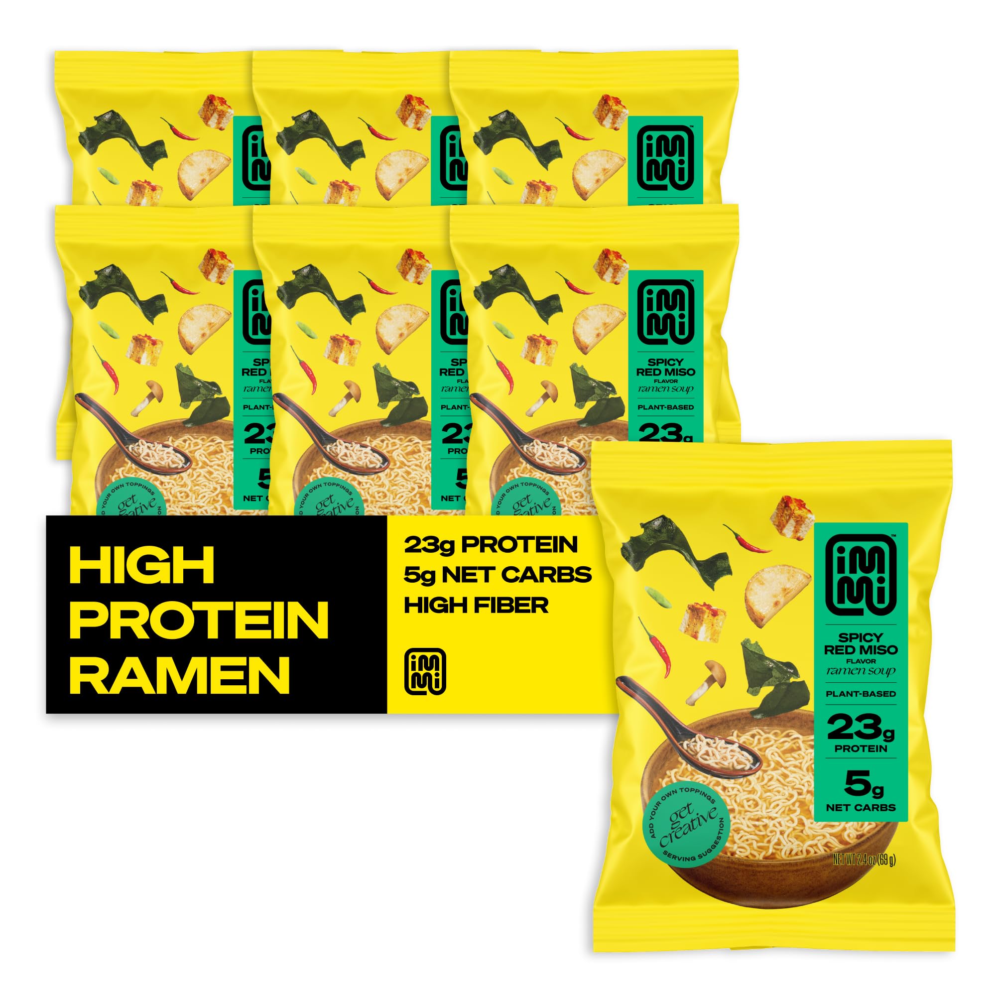 Immi Spicy Red “Miso” Ramen – Improved Taste, Better Texture & More Protein – Vegan, High Protein Ramen Noodles – Low Carb, Zero Sugar – Healthy Keto-Friendly Ramen Bowl, 6-Pack