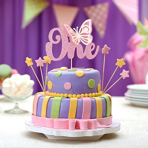 Miniatura 4 de Gyufise 1 decoración de pastel de mariposa, decoración de baby shower con purpurina rosa y selección de pastel de primer cumpleaños