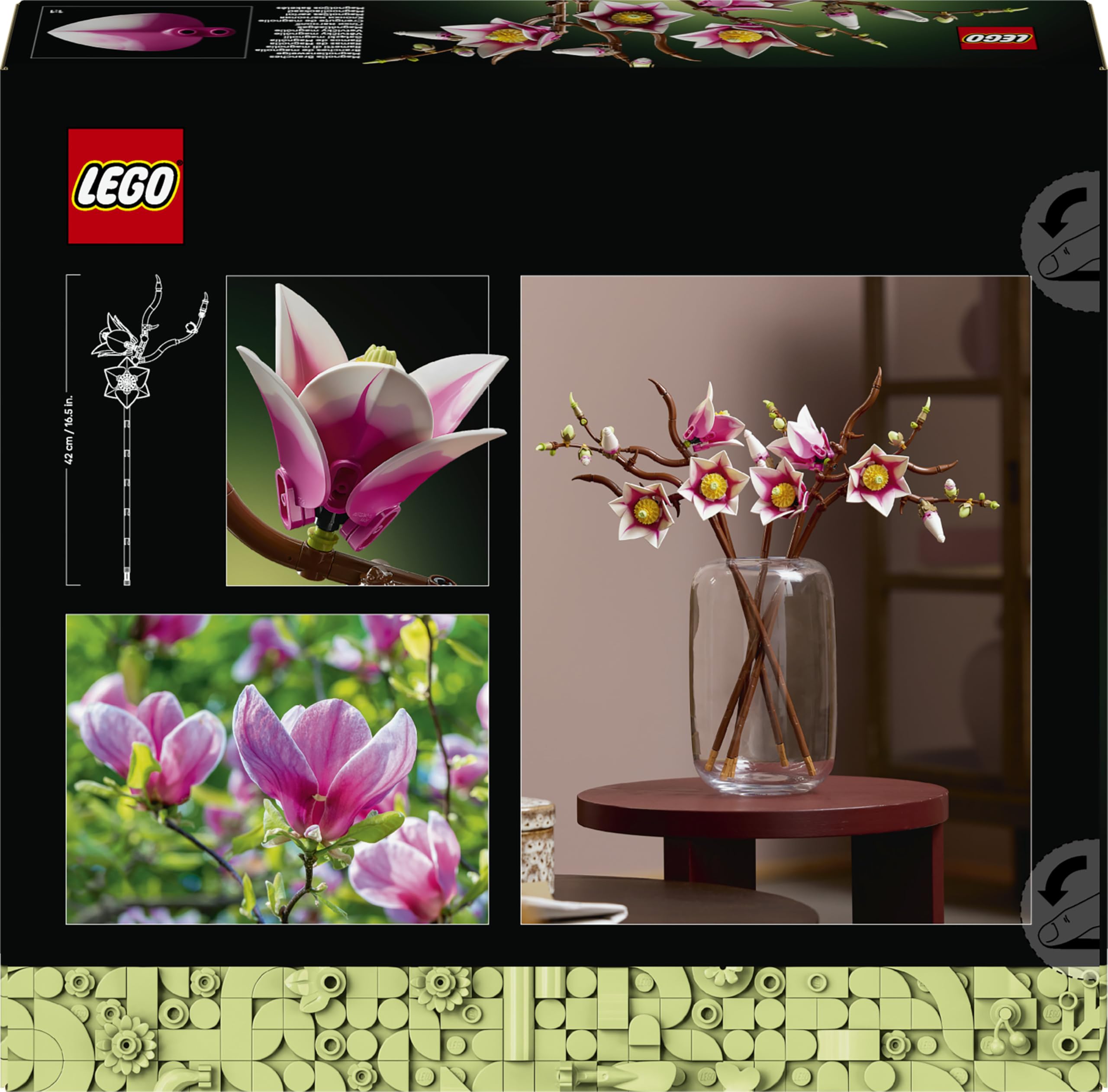 LEGO Botanicals Rametti di Magnolia - Set di Fiori Finti per Adulti - 5 Magnolie Artificiali per Decorare il Soggiorno o la Camera da Letto - Idea Regalo Fai da Te per Donne - 11510