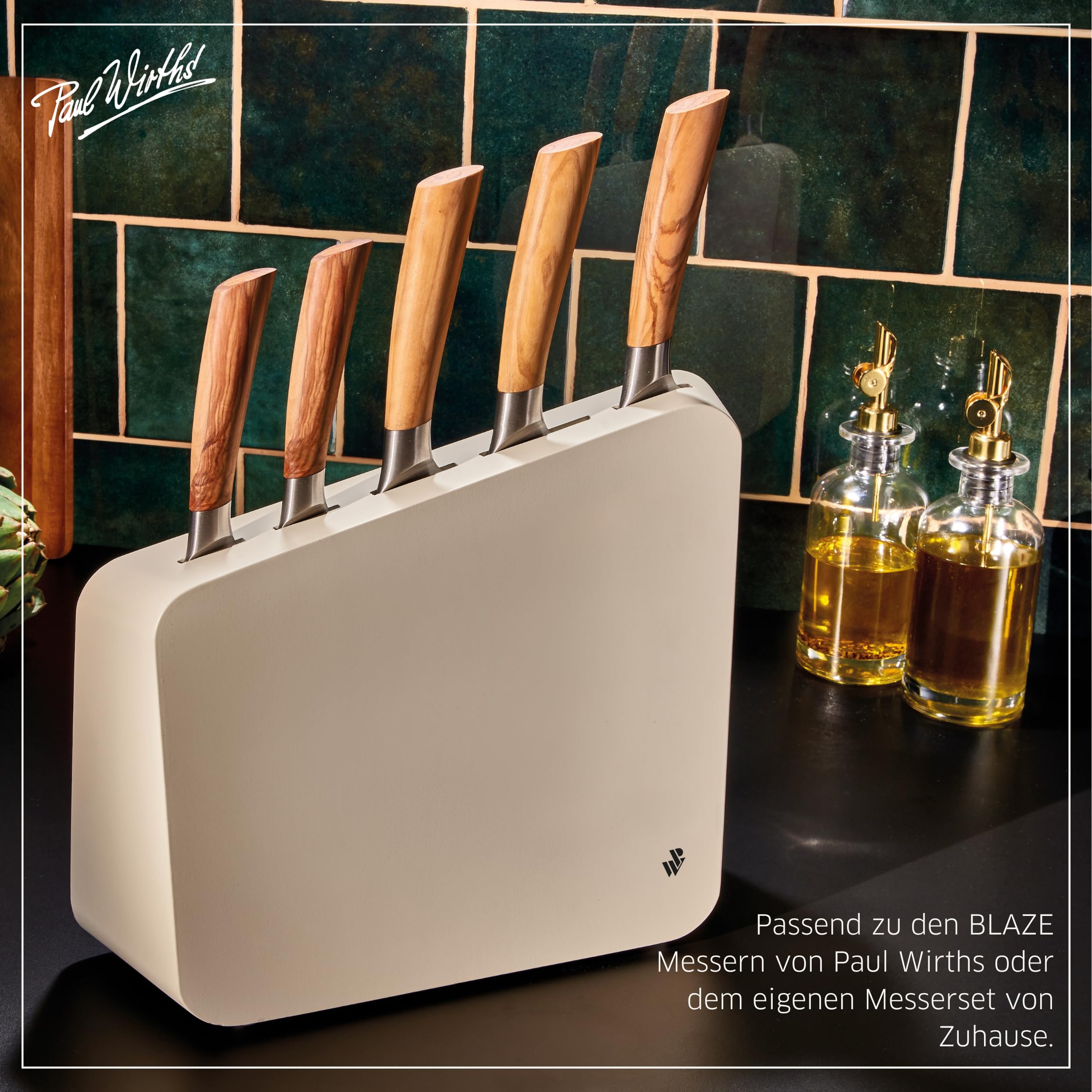 Paul Wirths ARK Messerblock ohne Messer, 5 Schlitze, Gummibaumholz | Der Paul Wirths ARK Messerblock ist unbestückt, misst 32,3×8,5×23,8 cm, hat abgerundete Ecken und modernes Design