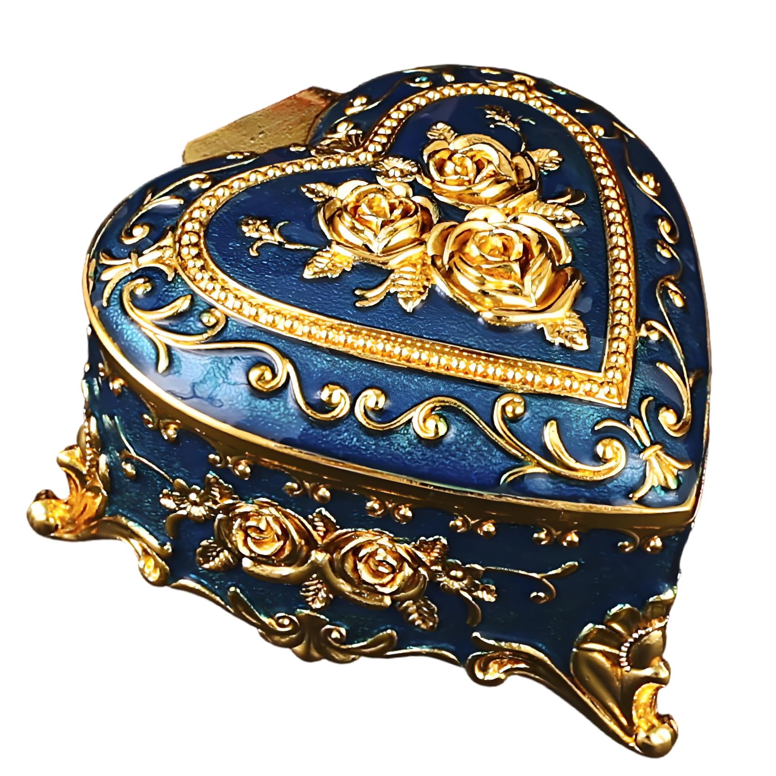 Shaped Trinket Box with Rose Embossed Lid, Zinc Alloy Jewelry Storage for Vanity Display and Dresser Use Heart Shaped Jewelry Box Rose Embossed Trinket Storage Zinc Alloy Vanity Dresser Organizer