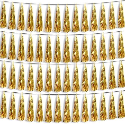 Banderines de Flecos Metálicos de Papel Dorado 4P Guirnalda de Borlas para Carrozas de Desfile, Despedida de Soltera, Boda, Cumpleaños, Halloween,