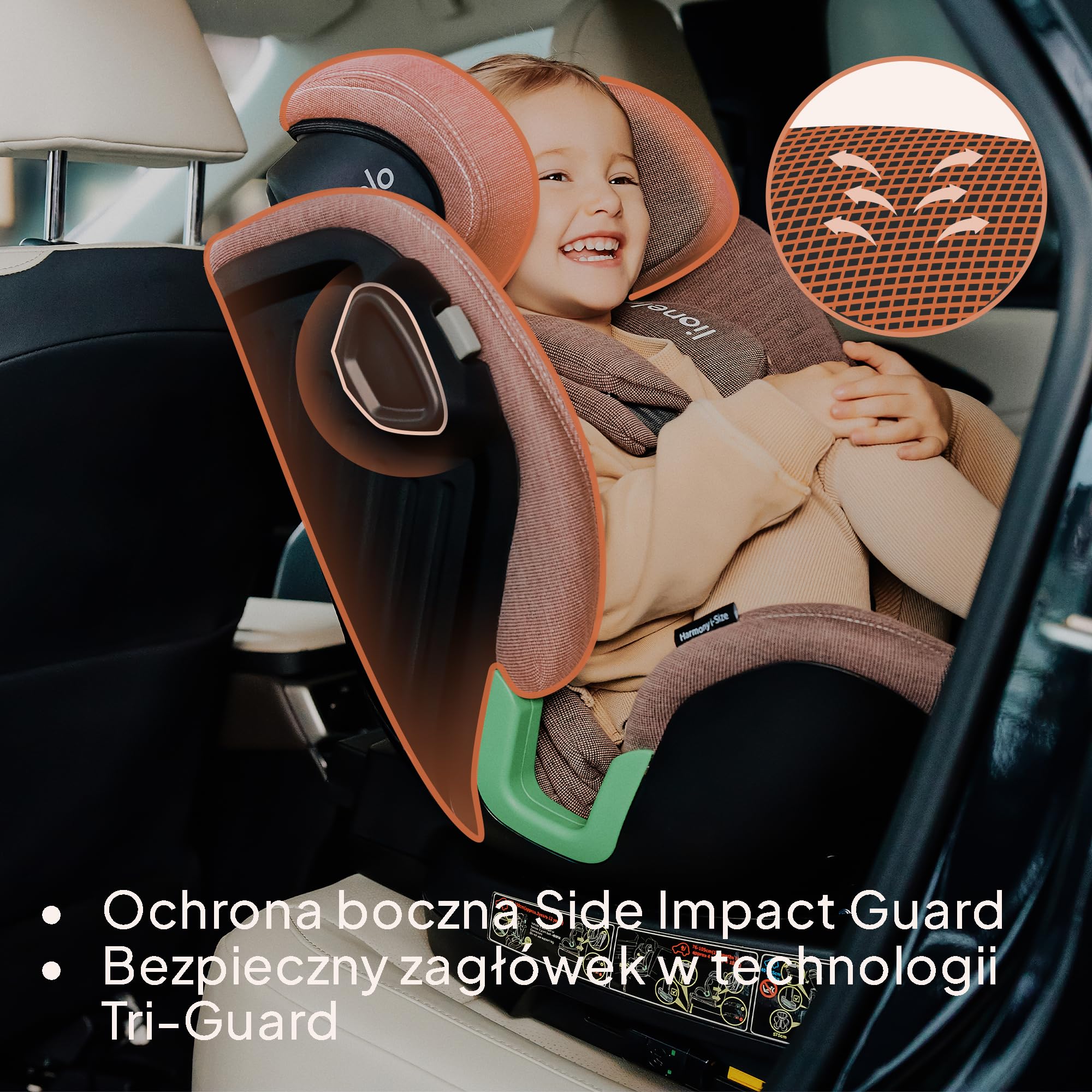 LIONELO HARMONY I-SIZE Fotelik Samochodowy Obrotowy 360° dla Dzieci 40-150 CM, Montaż ISOFIX+Noga Stabilizująca, Regulacja Zagłówka i Oparcia, Wkładka Redukcyjna Dri-Seat