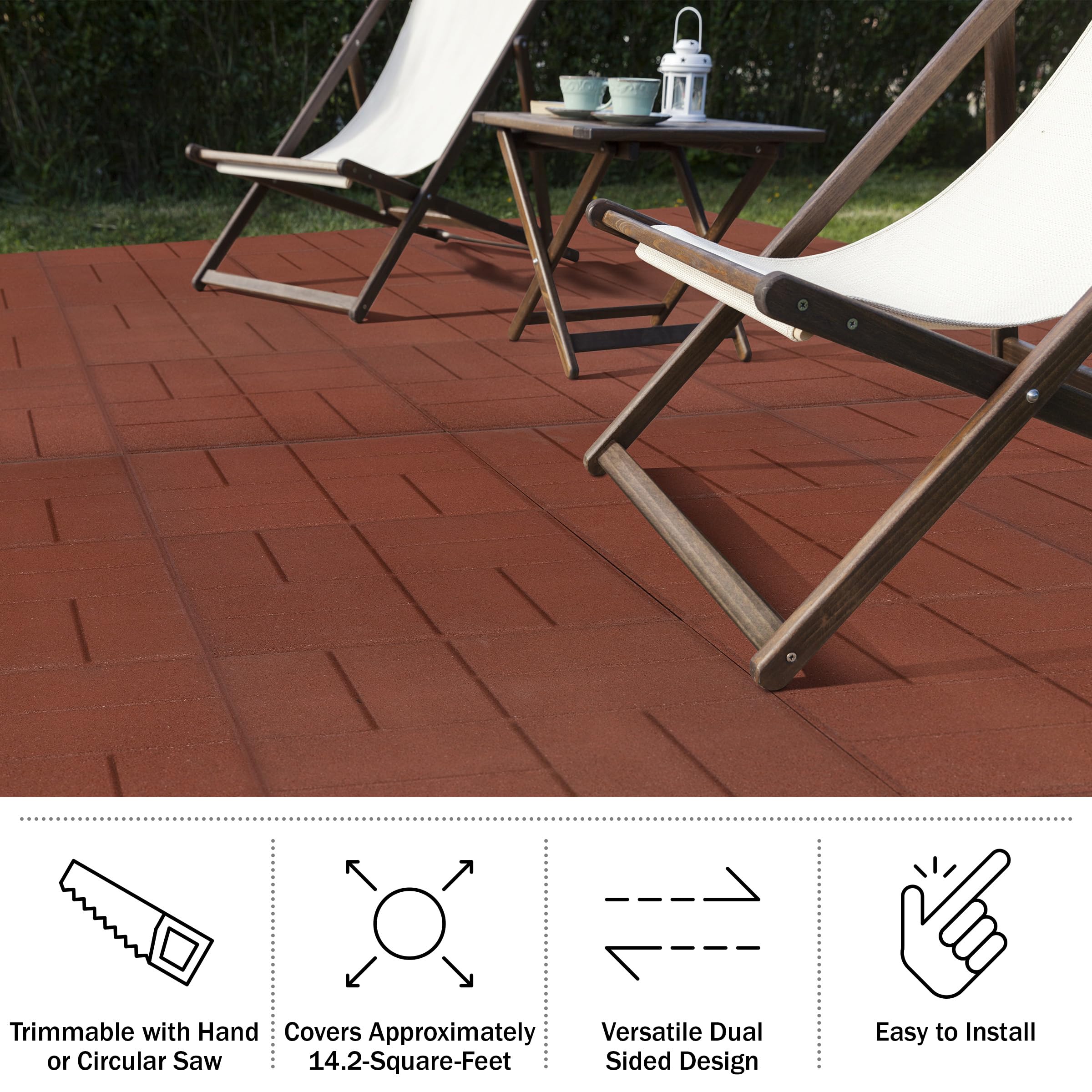 Pure Garden - Piastrelle per pavimenti esterni su entrambi i lati, in gomma, per patio, giardino, balcone o capannone, confezione da 8 pezzi (rosso)