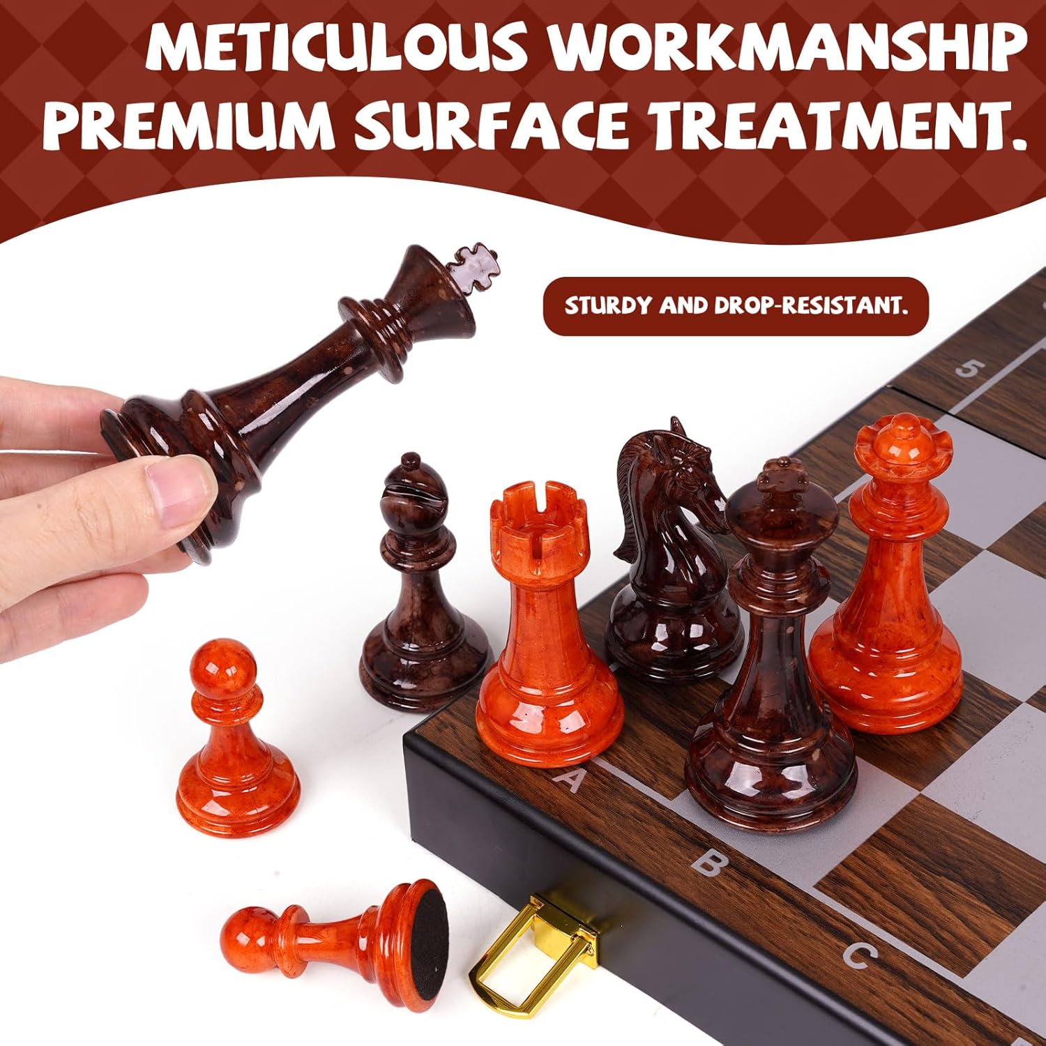 17 Inch Super Large Chess Set, Weighted Acrylic Chess Pieces with Zinc Alloy Core, 4.2” King Luxury Staunton Chess Set, Professional Tournament Folding Chess Board for Home, Club & Display