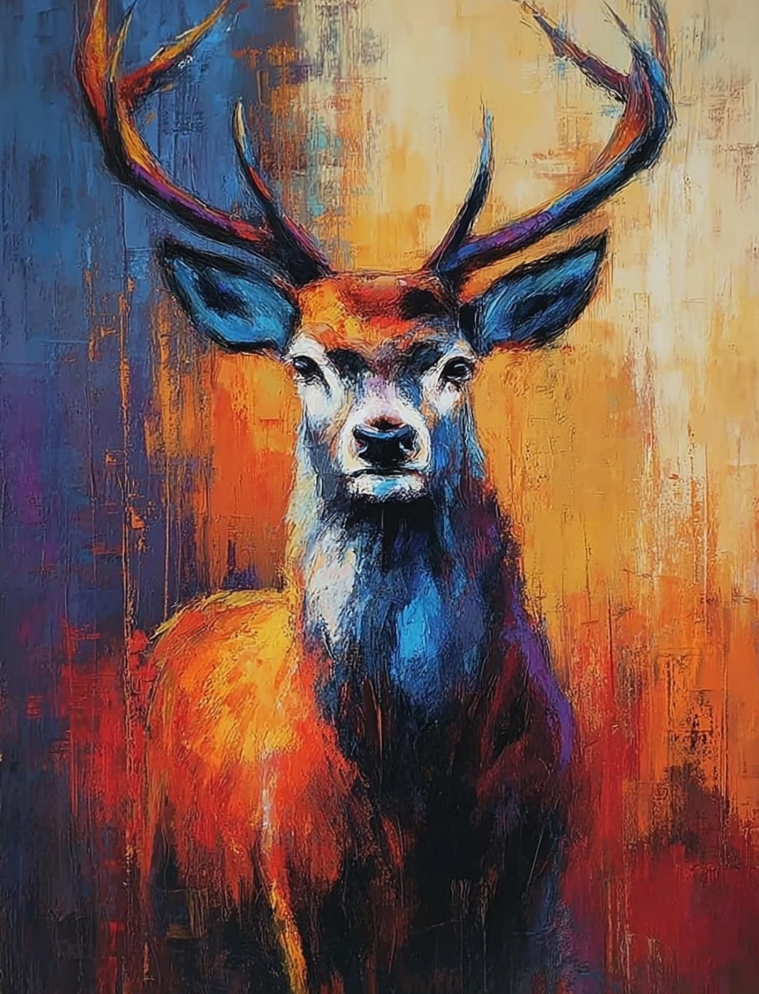 WANGWANGMIAO Paint by Numbers for Adults,40x50 cm Colorful stag Acrylic Oil Painting by Numbers for Beginner Paints Kit with 3 Brushes Paint by Numbers Canvas Kits for Gift，with Frame