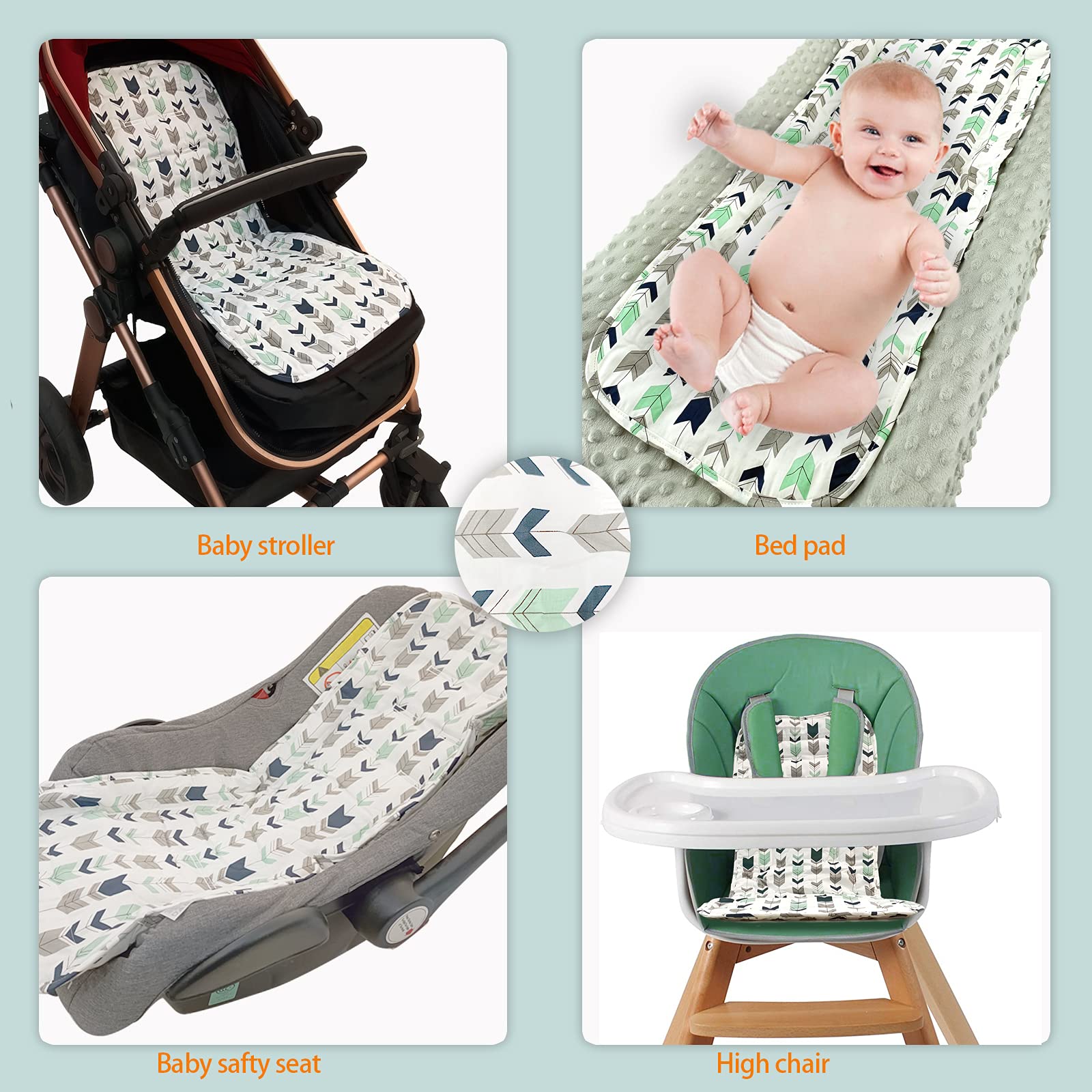 Miracle Baby Cojín Carro Bebe,Colchoneta Silla Paseo Universal Transpirable,Cojín Silla de Paseo para el Cochecito y Asiento de Carro, 100% Algodón (Flecha)