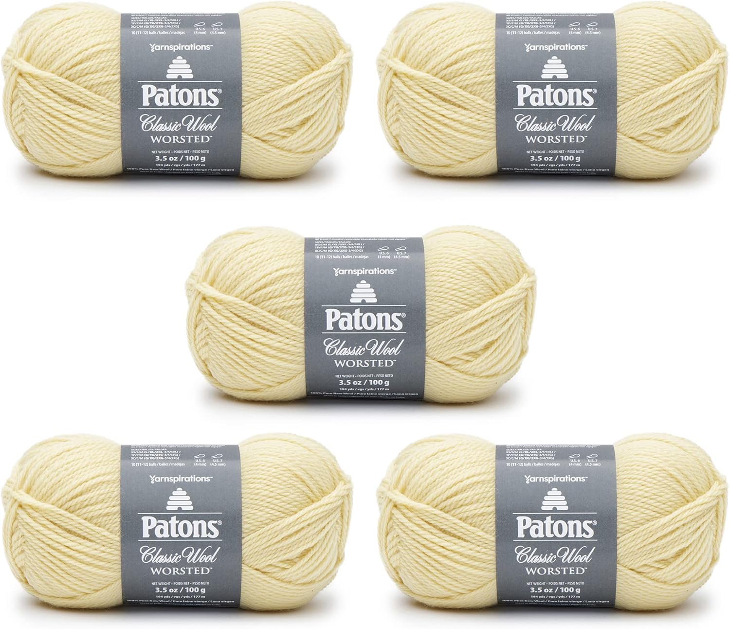 Patons Classic Wool Seafoam Yarn - 5 Pack of 3.5oz/100g - Wool - 4 Medium - 210 Yards - Knitting/Crochet