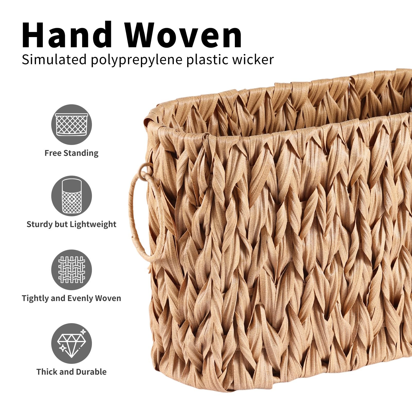 Cesta de almacenamiento de papel higiénico trenzada, contenedor de papel higiénico, organizador de baño, cesta de almacenamiento, revistas y periódicos, color marrón claro