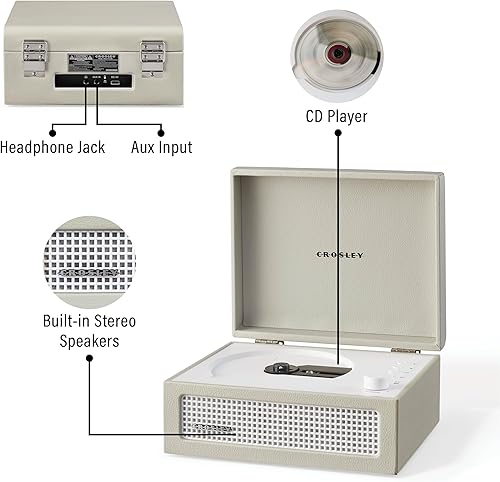 Miniatura 3 de Crosley CR3517A-DU Voyager - Reproductor de CD portátil retro con altavoces estéreo Bluetooth y radio FM, duna