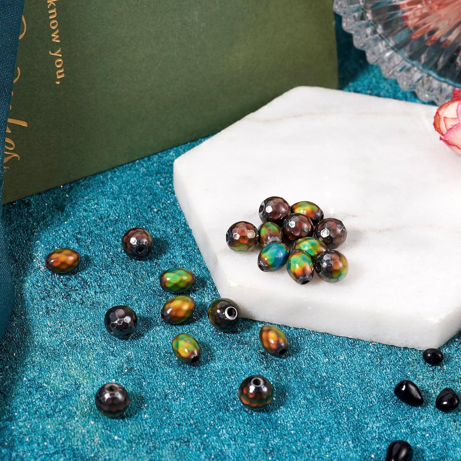 Craftdady ヘマタイトムードビーズ 20個 8mm ラウンドカラーチェンジジェムストーンビーズ オーバルスペーサービーズ ク