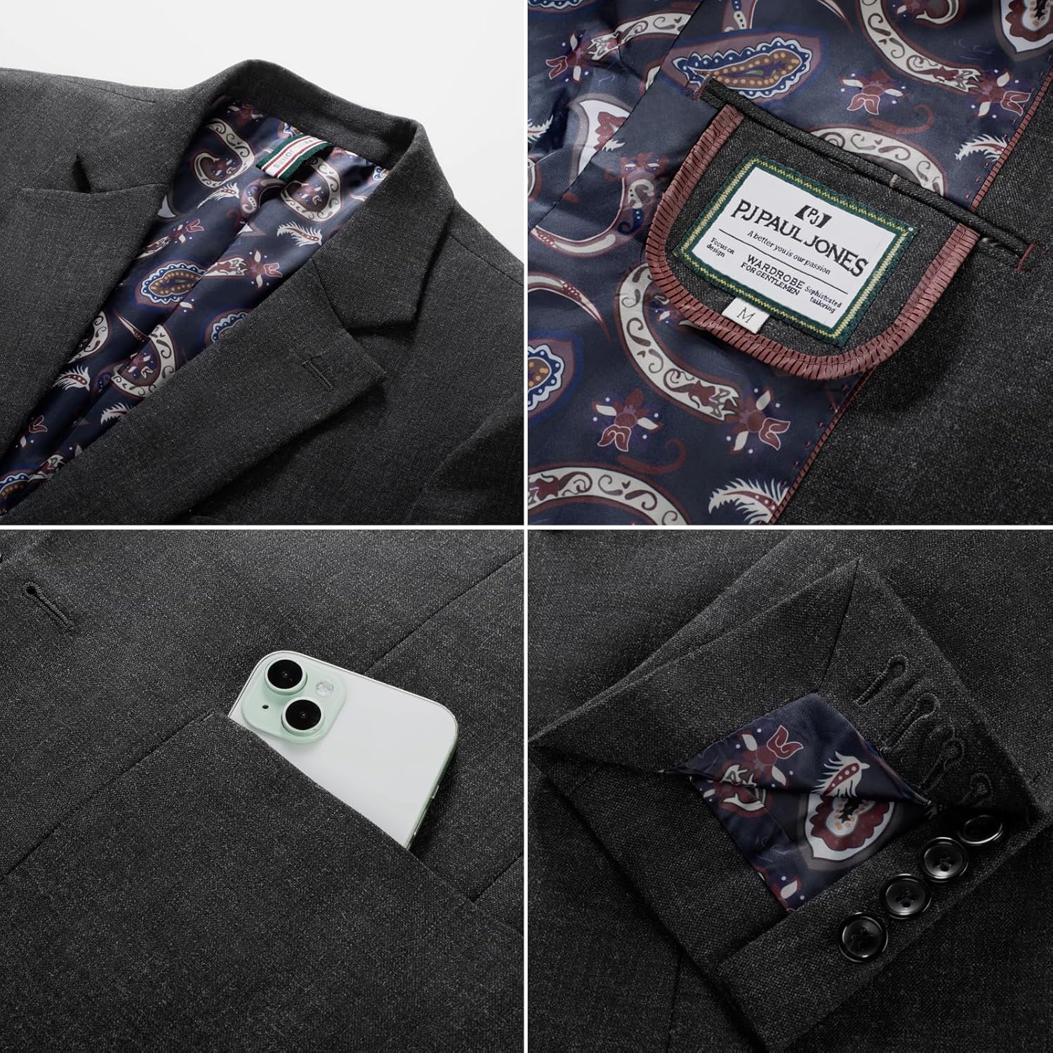 PJ PAUL JONES Mens Casual Sport Coats Two Button Slim Fit Blazer Lightweight Pattern Lined Notch Lapel Suit Jacket - Image 4