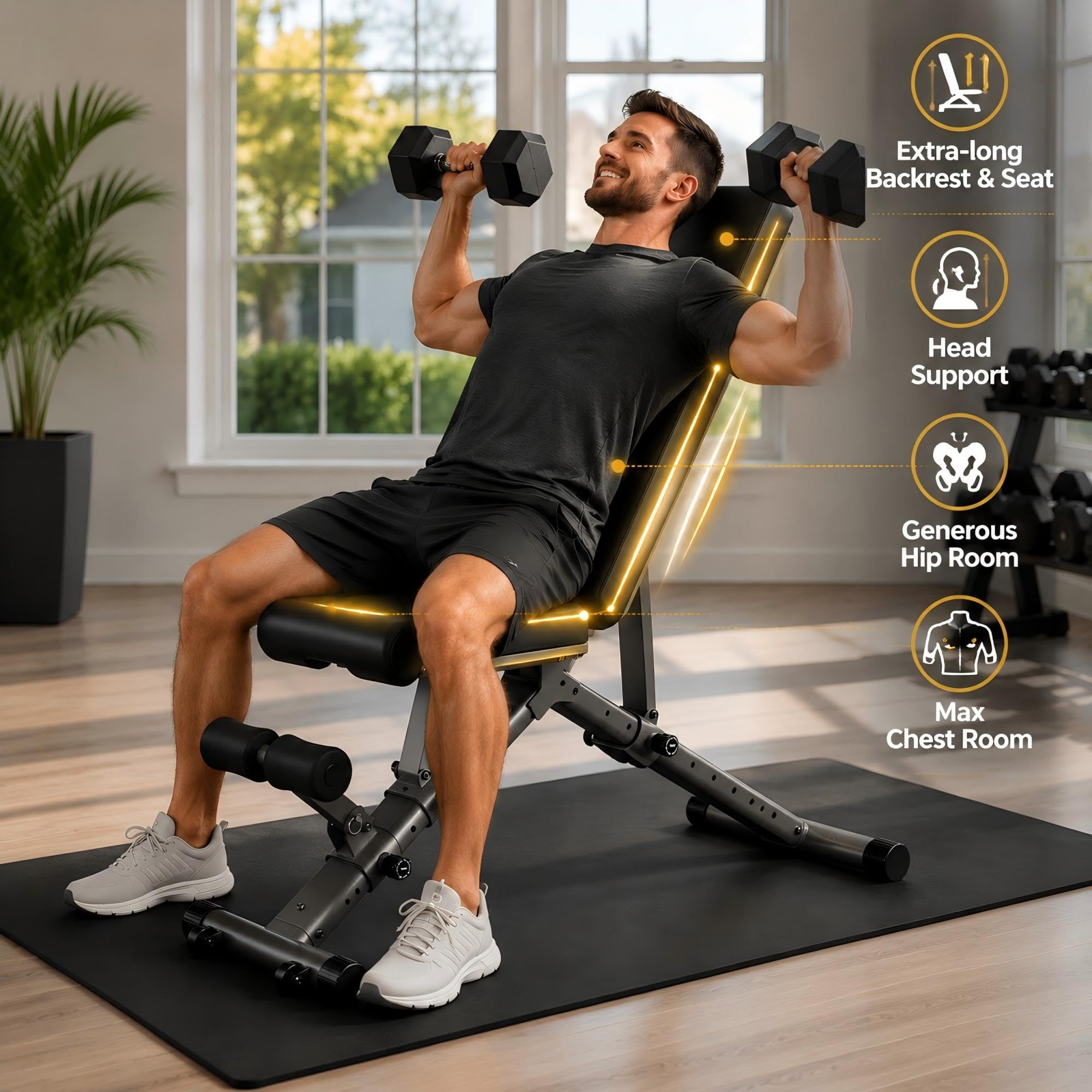 Adjustable Weight Bench Workout Bench, 1000/1300 LBS Heavy Duty Incline Decline Bench for Home Gym, Easy Assembly Foldable Training Lifting Bench