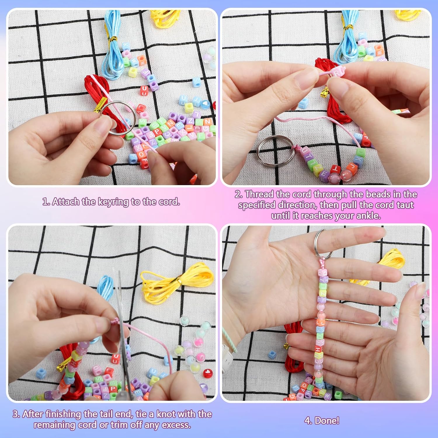 Sumalon 556 Pcs DIY Bead Keychain Making Crafts Kits, Colorful Adjustable Letter Alphabet Beads Keychain Strings, Bead Charms with Key Ring for Bag Charm Bracelets Key Ring Jewelry Making Party Favor - Image 3