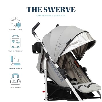Baby Delight | Swerve Stroller | Lightweight | for Travel & Everyday | Multi-Position Recline | Compact Fold | Extra Storage | Grey