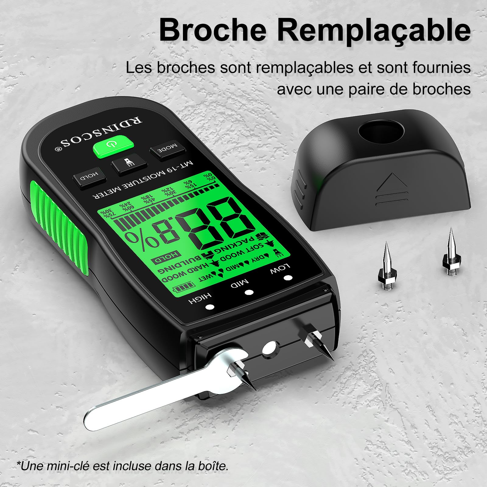 Testeur Humidité,RDINSCOS Testeur Humidité Bois avec Ecran LCD Détecteur d'Humidité pour Bois de Chauffage,Bois,Murs,Maçonnerie,Béton