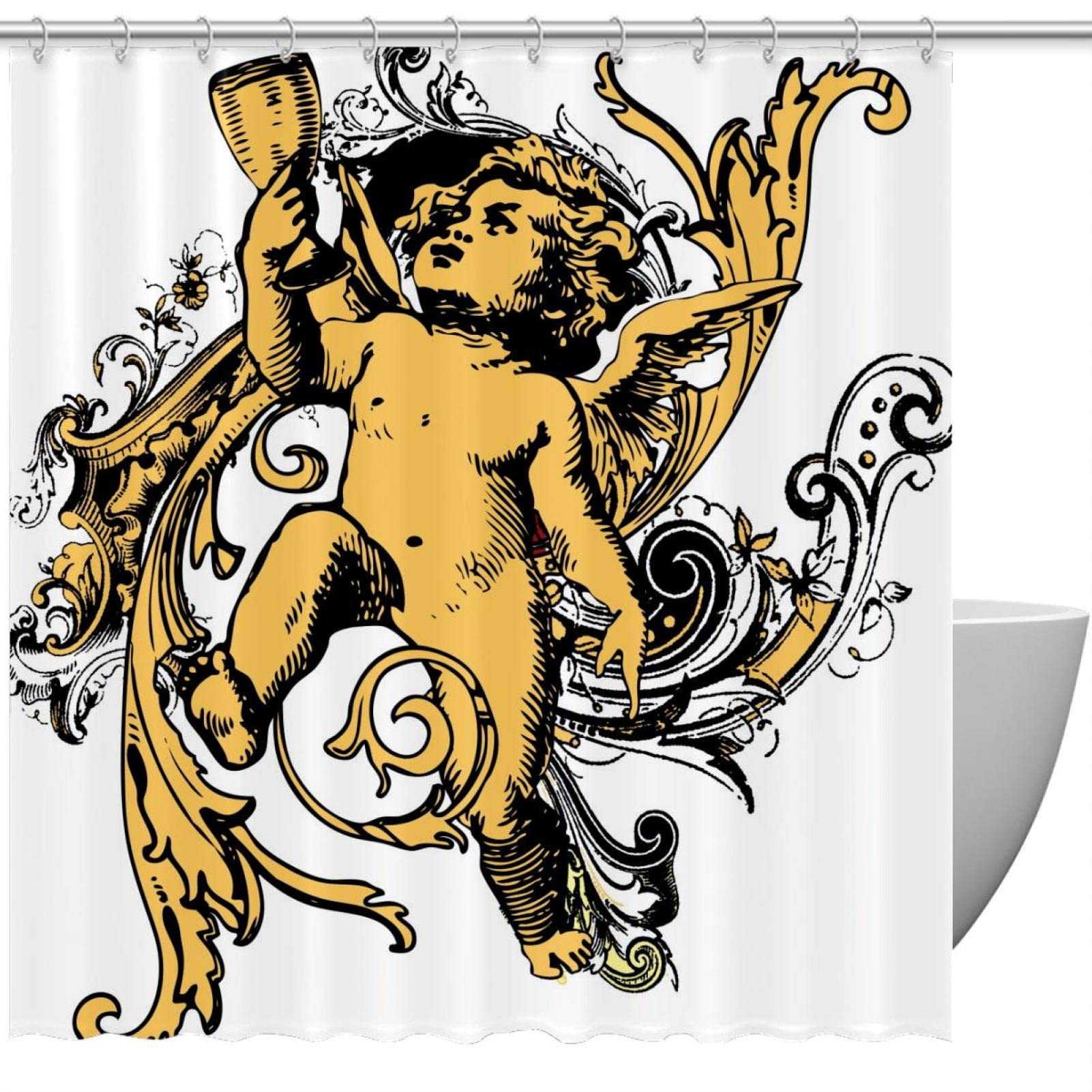 Rideau de douche antique avec ange haut de gamme imperméable 183x183