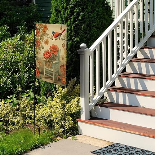 Miniatura 4 de Banderas de jardín de hortensias de colibrí con texto en inglés Hello Summer para exteriores, de 12 x 18 pulgadas, doble cara, arpillera, pájaros,