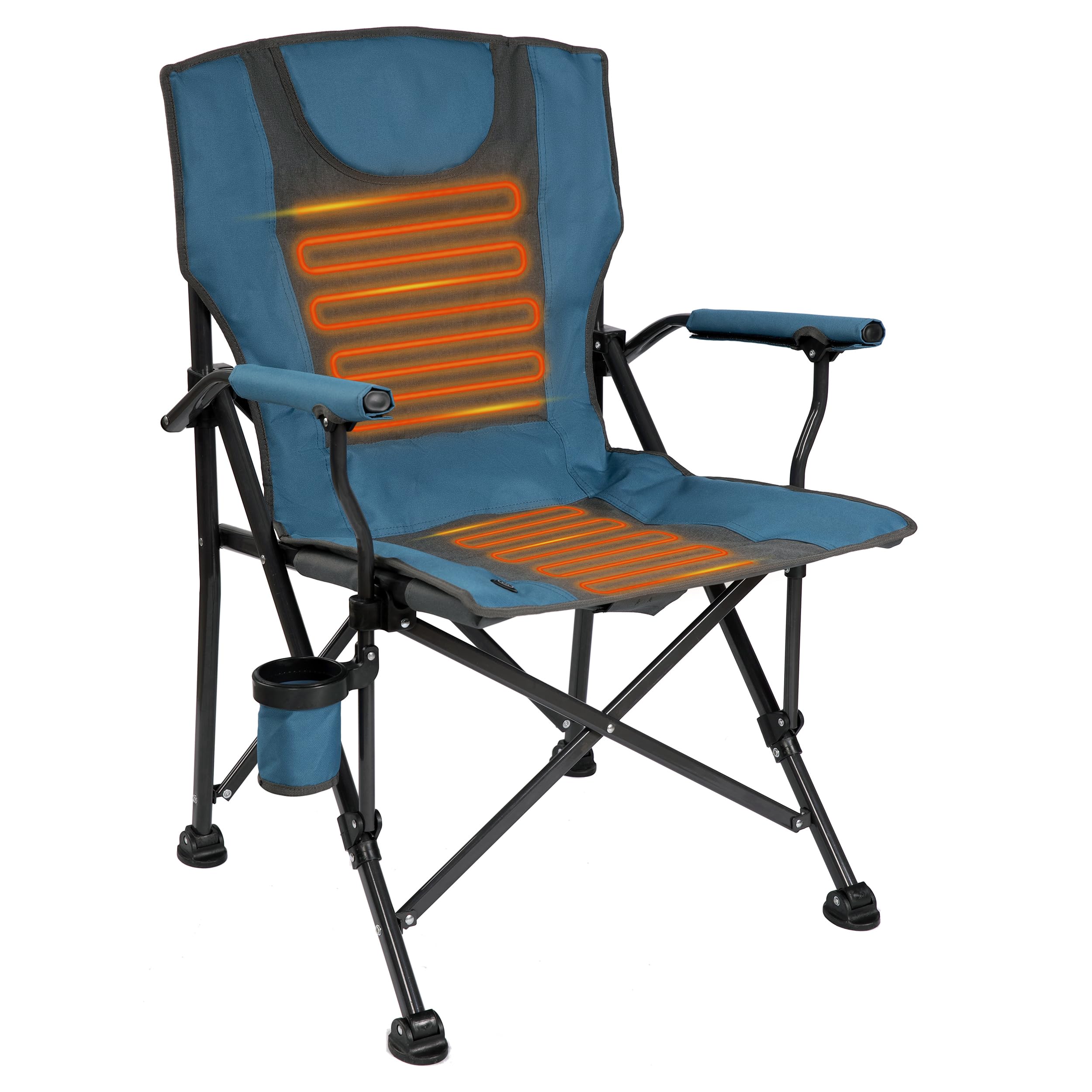 Backyard Expressions Luxury Heated Portable Camp Chair - Blue/Grey - Great for Camping, Sports and The Beach