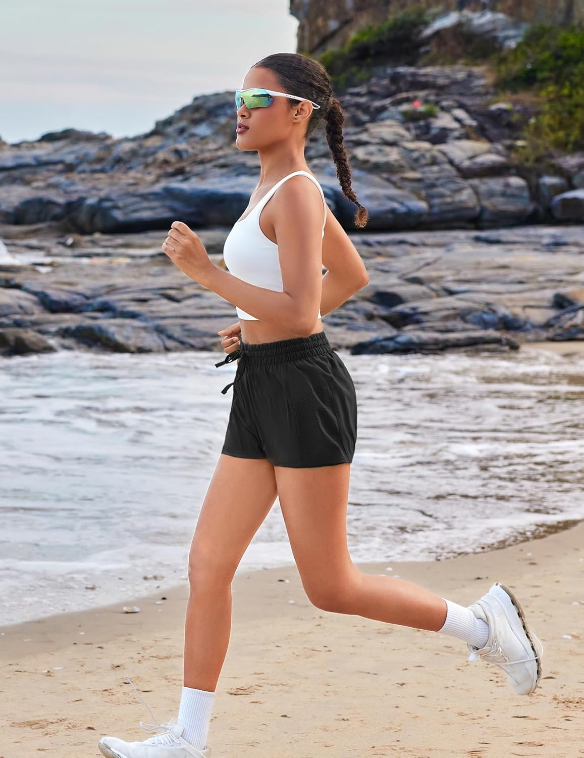 PINSPARK Women's 2 in 1 Running Shorts with Liner Pockets Quick Dry Athletic Workout Gym Shorts - Image 2