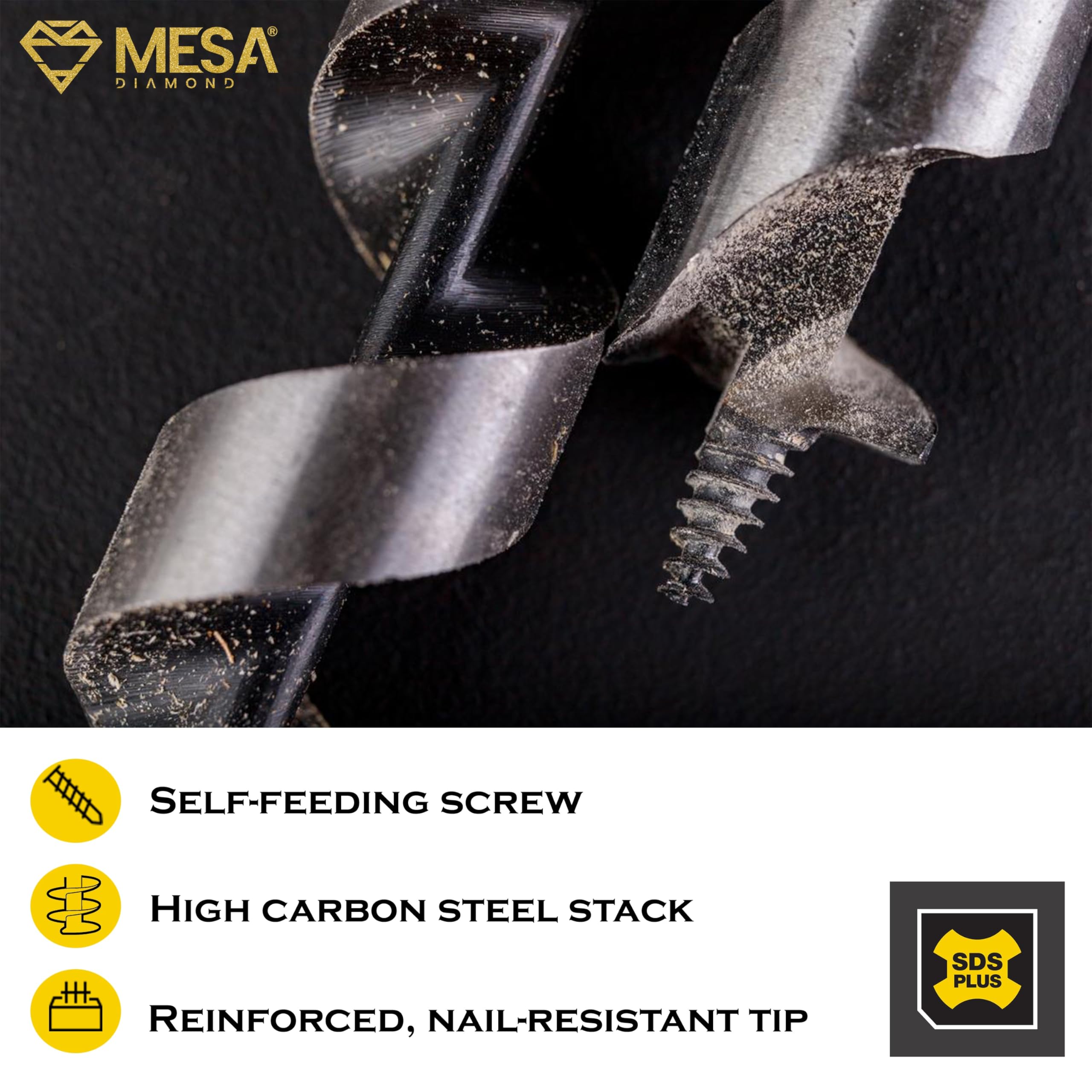 Broca de taladro SDS Plus de 61/64 x 20 pulgadas para madera | Broca de perforación de 24 x 500 mm de largo para madera blanda y dura, plástico, paneles de yeso y materiales compuestos | MESA DIAMOND®