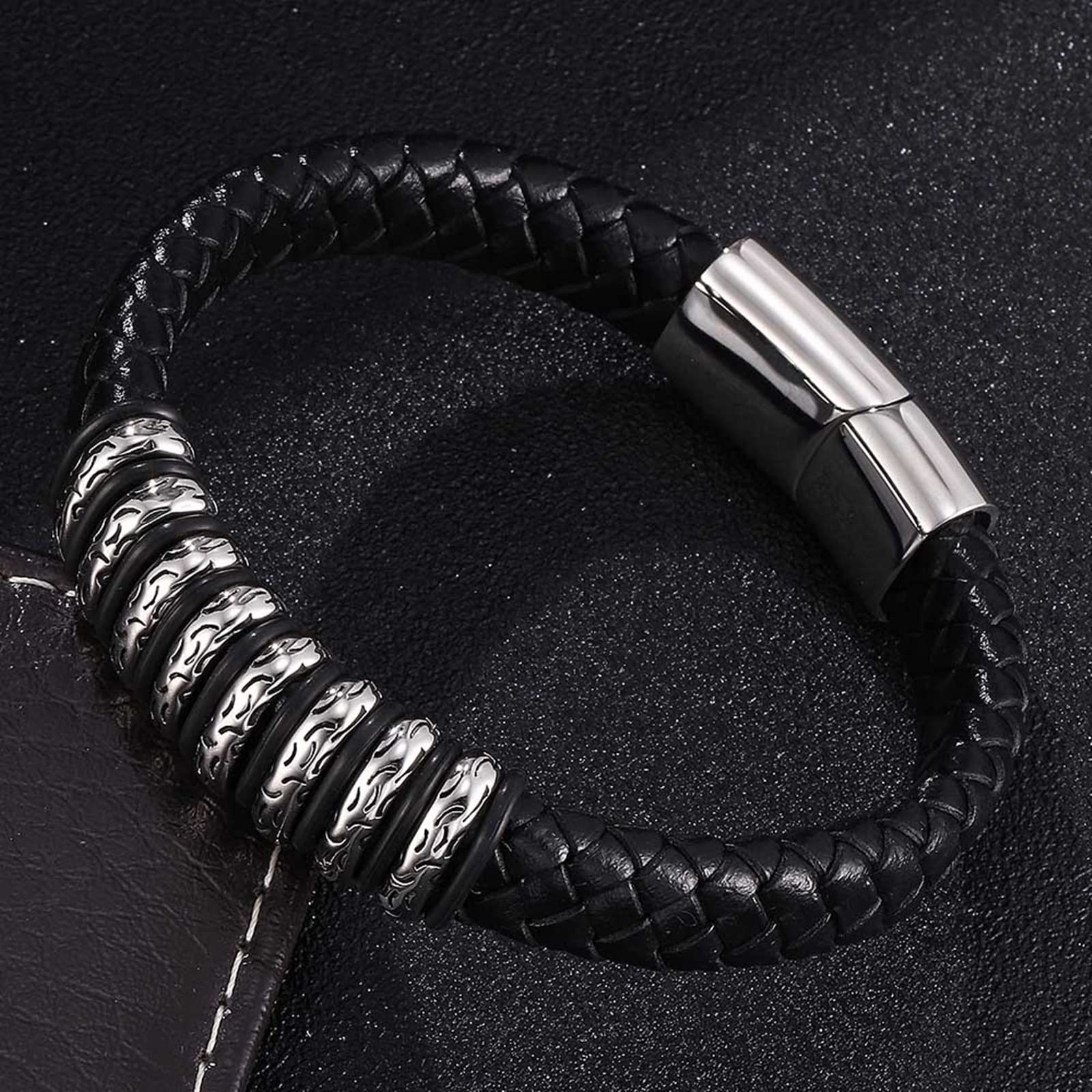 Armband Herren Gold，Geflochtenes Lederarmband Im Vintage-Stil Mit Magnetischer Schnalle Rostfreier Stahl Armband Herren
