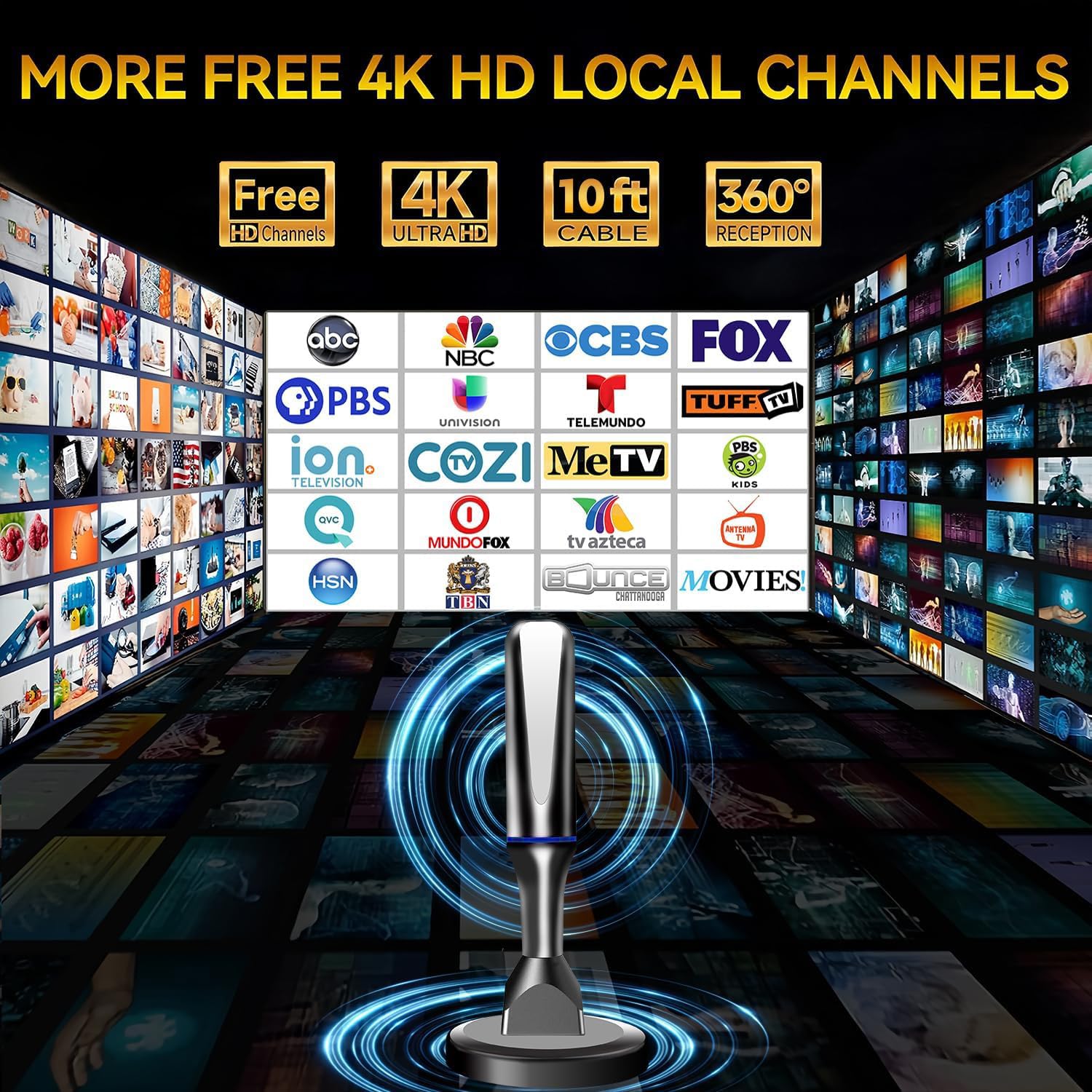 Antena digital para TV inteligente en interiores, base magnética fuerte y antena de TV de hoja de hierro para interior para una fácil instalación, antena HD de recepción de largo alcance para