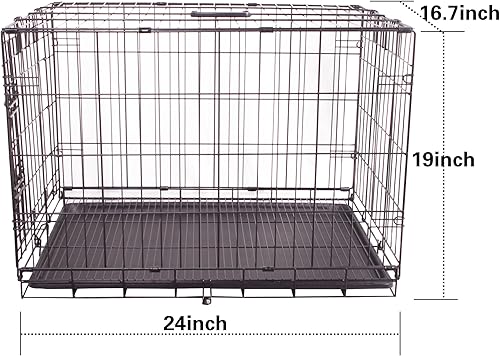 Miniatura 2 de Jaula para perros duradera y plegable de alambre metálico con bandeja, puerta individual, 24 x 16.7 x 19 pulgadas, negro